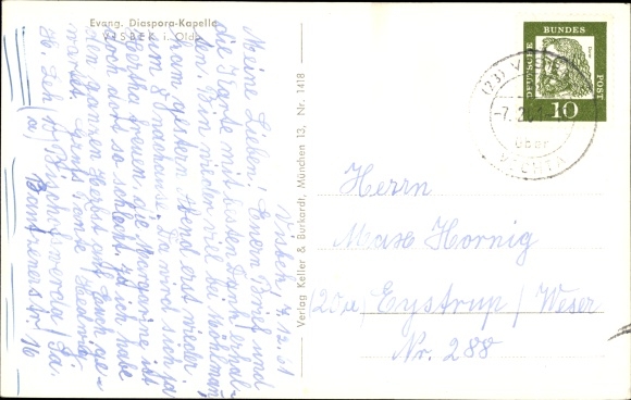 Postcard Visbek in Oldenburg, Protestant diaspora chapel