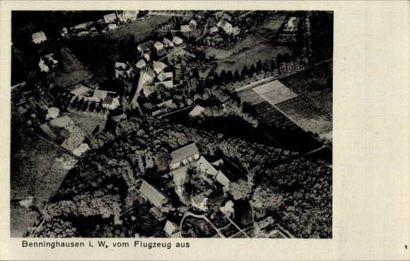 Postcard Benninghausen Lippstadt in Westphalia, aerial view of Benninghausen, Gasthaus Druffel, rural