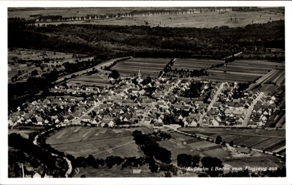 Postcard Rußheim Dettenheim in Baden, aerial photograph