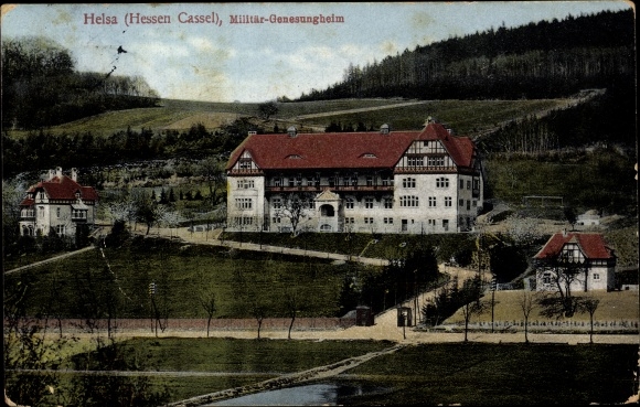 Postcard Helsa in Hesse, military convalescent home and the surrounding area
