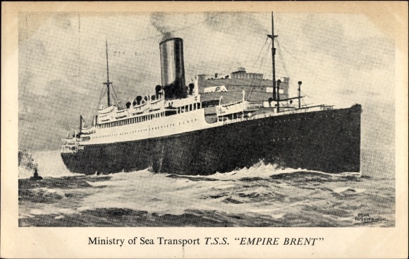 Artist Postcard Steamer TSS Empire Brent, Ministry of Sea Transport, Troops and Emigrant Transport