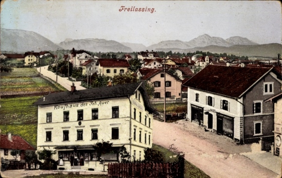 Postcard Freilassing in Upper Bavaria, general view, department store Joh. Auer