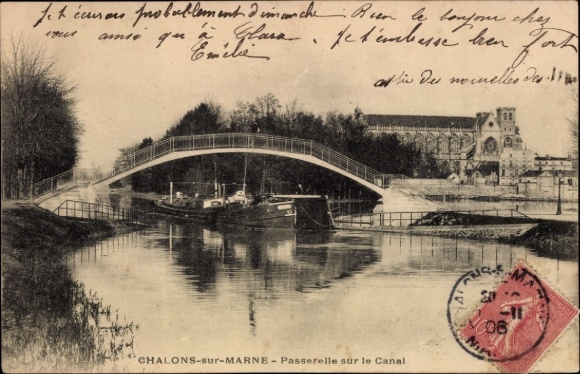 CPA Châlons-sur-Marne, Passerelle sur le Canal