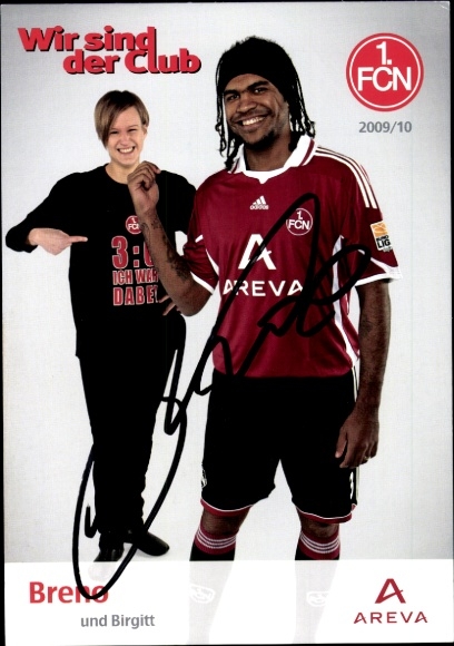 Autograph card footballers Breno and Birgitt, 1. FC Nuremberg, autograph