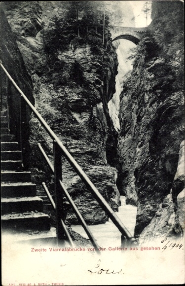 Postcard Zillis Reischen Viamala Kt. Graubünden, second Viamala bridge seen from the gallery