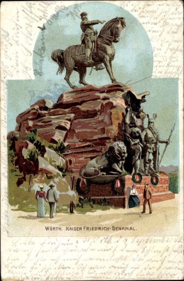 Chromo-Litho Wœrth Wörth an der Sauer Alsace Bas Rhin, Emperor Friedrich Monument