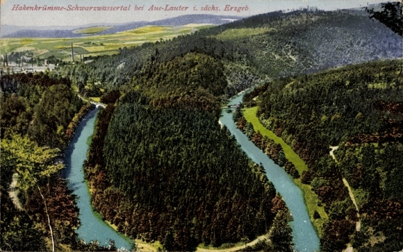 Postcard Lauter Bernsbach in the Ore Mountains of Saxony, Hakenkrümme-Schwarzwassertal near Aue-Lauter