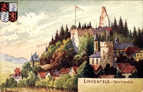 Postcard Lindenfels im Odenwald, castle, coat of arms