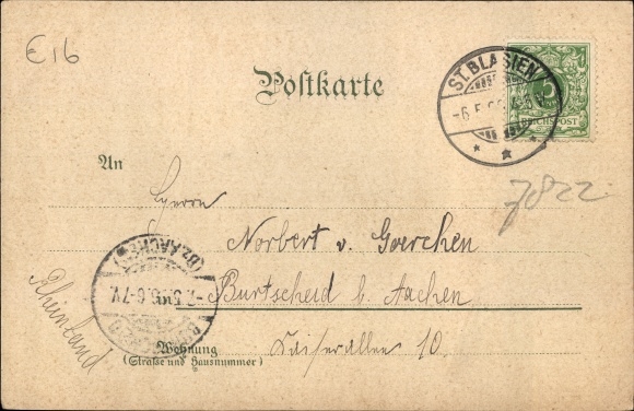 lito Saint Blasia w Schwarzwaldzie, kobieta w stroju ludowym, widok całkowity, nowy budynek uzdrowiska