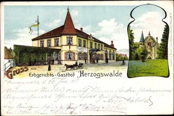 Chromo-Litho Herzogswalde Wilsdruff in Saxony, inheritance court inn, castle