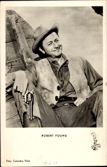 KP Aktor Robert Young, Portret, Rewolwer, Krew i złoto