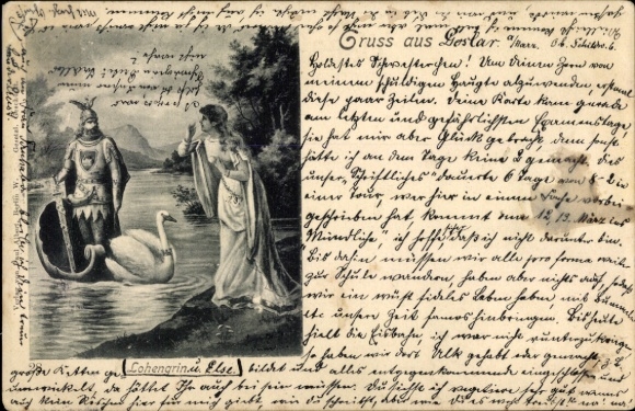 Ak Scène uit Lohengrin, Zwanenboot