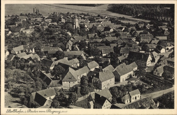 Ak Stollhofen Rheinmünster am Rhein, Luftaufnahme, Stadtansicht, viele Gebäude, Bäume