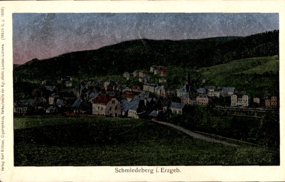 Luna Postcard Schmiedeberg Dippoldiswalde in the Ore Mountains, general view, night