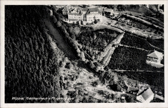 Postcard Wippra Sangerhausen am Harz, aerial photograph of the hospital