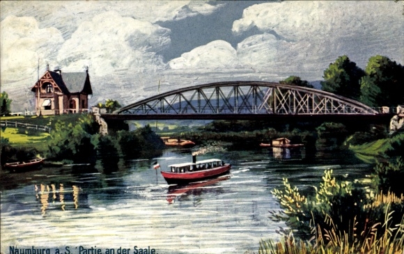 Artist Postcard Naumburg Saale Burgenlandkreis, on the Saale, boat