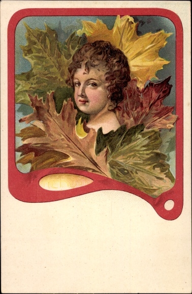 Chromo-Litho portrait of a woman, autumn leaves