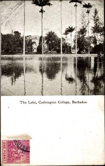 Postcard Barbados, Codrington College by the lake