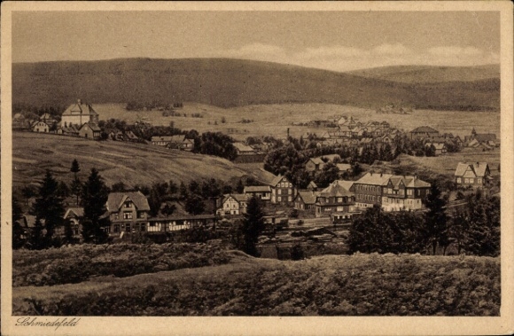 Postcard Schmiedefeld am Rennsteig Thuringia, panorama of the town