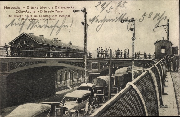 Postcard Herbesthal Lontzen Wallonia Liège, bridge over the Cologne-Paris railway line