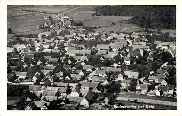 Postcard Bodersweier Kehl am Rhein, aerial photograph