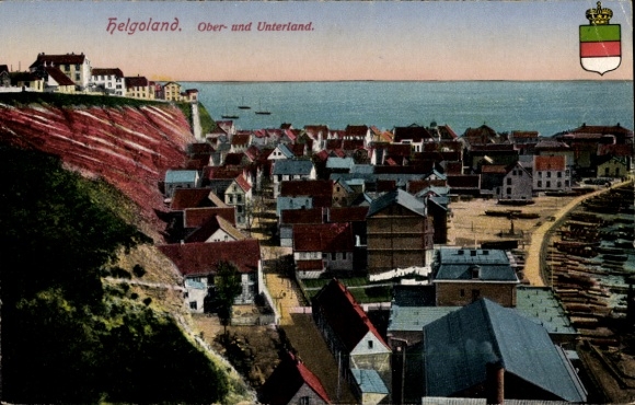 Postcard North Sea island Helgoland, Oberland and Unterland