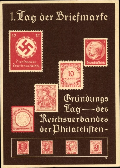 Postzegels Ak 1e Postzegeldag, oprichtingsdag van de Reichsvereniging van Filatelisten