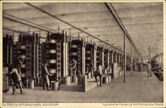 Postcard Hamburg Wandsbek, Reichardt Kakao Werk, Hydraulic Presses