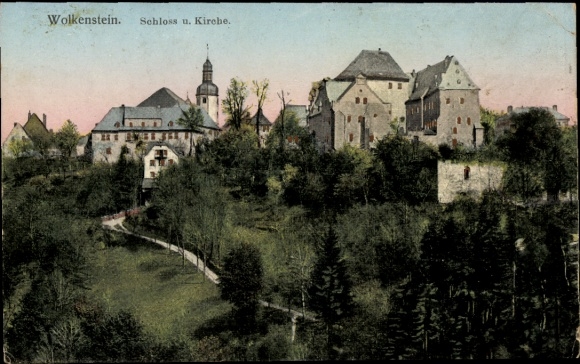 Ak Wolkenstein im Erzgebirge,  Schloss, Kirche, malerische Landschaft