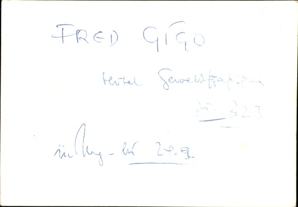 Postcard actor Fred Gigo, portrait, autograph, moon suits