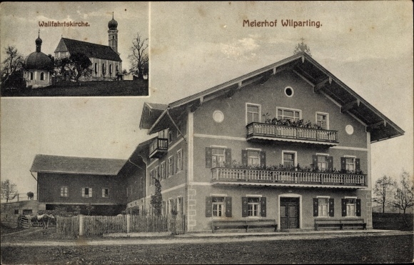 Postcard Wilparting Irschenberg in Upper Bavaria, pilgrimage church, Meierhof