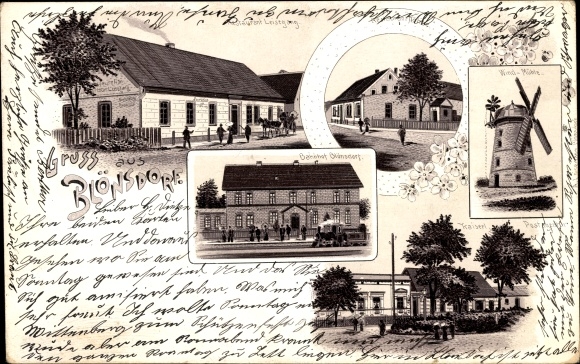 Litho Blönsdorf Niedergörsdorf in Brandenburg, Restaurant Leisegang, Windmühle, Bahnhof, Postagentur