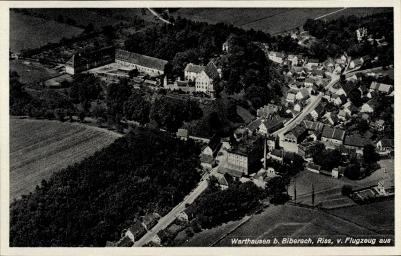 Postcard Warthausen in Baden Württemberg, aerial photograph