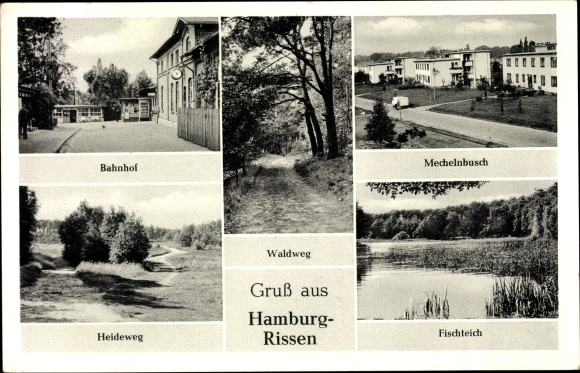 Ansichtkaart Hamburg Altona cracks, groeten van cracks, treinstation, Heideweg, visvijver, bospad, Mechelse bush