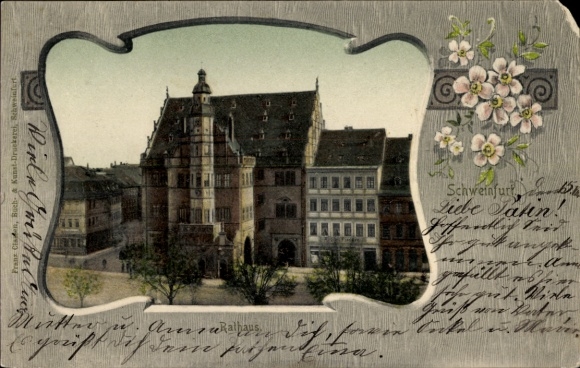 Passepartout Postcard Schweinfurt in Lower Franconia Bavaria, Town Hall