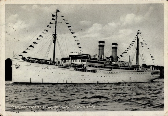 Postcard steamship Oceana, Hamburg America Line, HAPAG