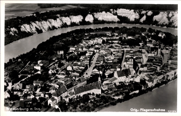 Postcard Wasserburg am Inn Upper Bavaria, aerial photograph