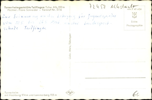 Postcard Tailfingen Albstadt in the Zollernalb district, Turnerheimgaststätte