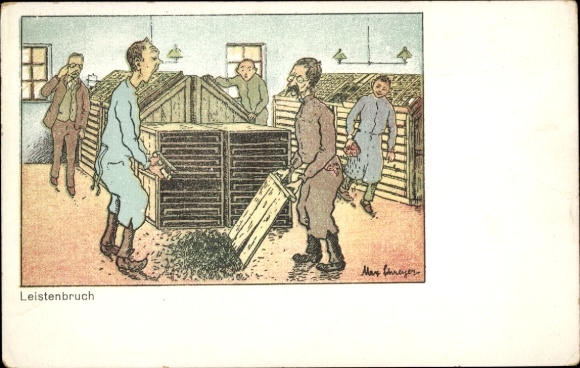 Künstler Ak Schreyer, Max, Leistenbruch, Buchdruker, Humor