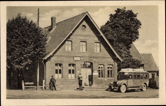 Postcard Glissen Raddestorf Lower Saxony, inn, bus