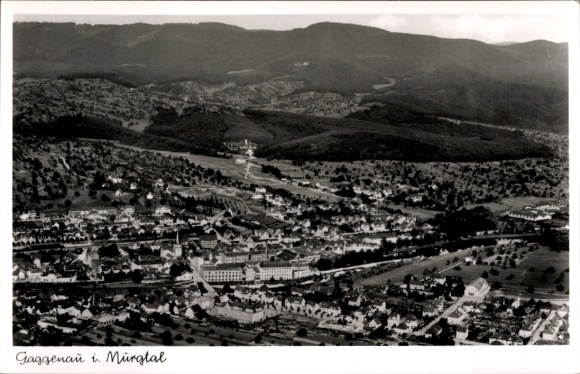 Postcard Gaggenau in the Murgtal Black Forest, aerial view, mountains, city view,