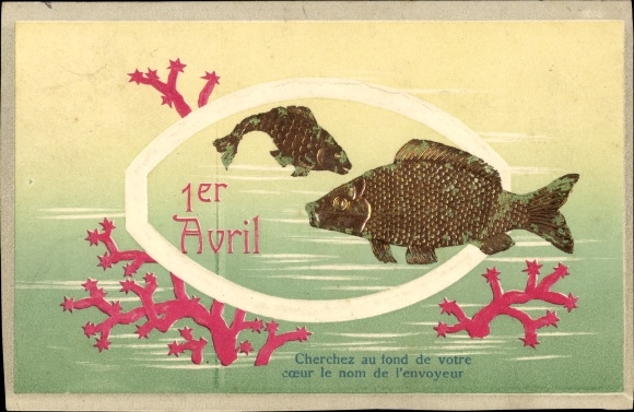 Präge Ak Glückwunsch 1. April, Fische