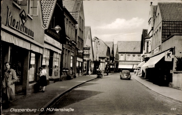 Ak Cloppenburg in Niedersachsen, Mühlenstraße, Geschäfte