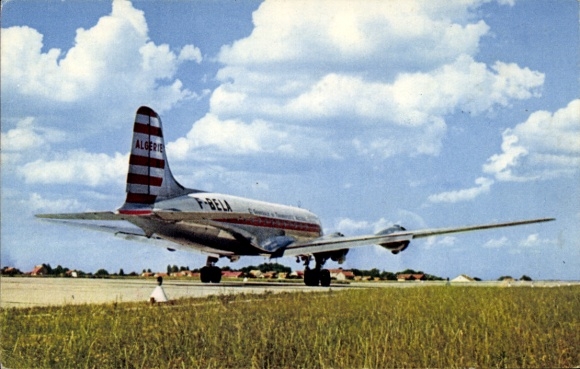 Postcard passenger aircraft Douglas DC 4, Cie Air Algérie, F-BELA