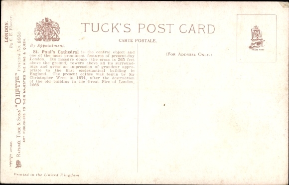 Artist Postcard Flower, Charles, London City, St. Paul&#39;s Cathedral