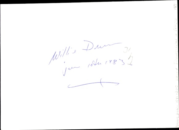 Postcard singer and director Willie Dunn, child, autograph