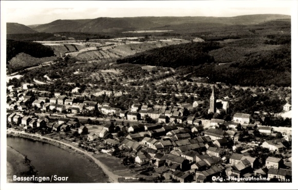 Postcard Besseringen Merzig Saar, aerial photograph