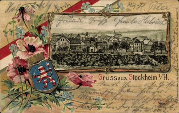 Embossed Coat of Arms Passepartout Postcard Stockheim Glauburg in Hessen, City