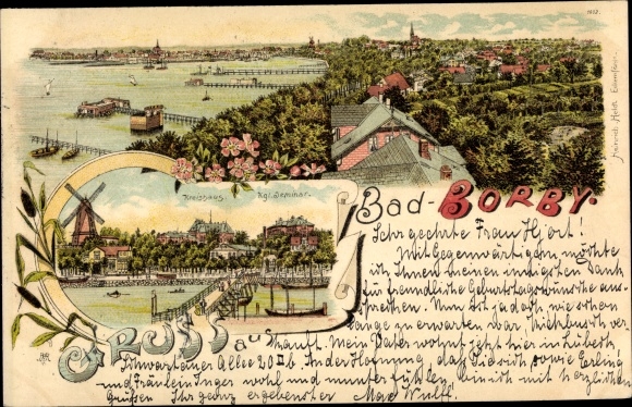 Litho Ostseebad Borby Eckernförde, Panorama, Kreishaus, Seminar