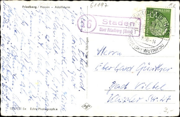 KP kraj stempla pocztowego Staden o Friedberg Hessen 1, Adolfsturm Friedberg